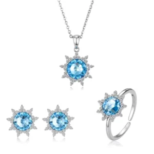 RENSINO 925 Sterling Silver Classic Sun Flower Gift Party Wedding Pendant Necklace Earrings Ring Women Fashion Accessories