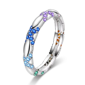 RENSINO 925 Sterling Silver Colorful X Ring With Zircon Classic Jewelry for Wedding Engagement Anniversary or Party Gift