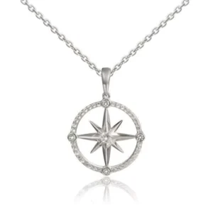 RENSINO 925 Sterling Silver Compass Jewelry Set Star Necklace Earrings Ring Zircon Plated Gift for Women