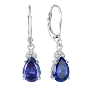 RENSINO 925 Sterling Silver Created Pear Cut Birthstone Drop Dangle Leverback Earrings Gifts For Women Mom
