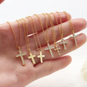 RENSINO 925 Sterling Silver Cross Charm Pendant Necklace for Women Men 18K Gold Plated Cross Clavicle Chain Jewelry Gift