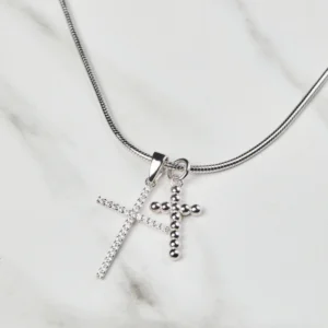 RENSINO 925 Sterling Silver Cross Moissanite Logo Pendants Necklace Customizable Double Cross Necklace for Men Religious Silver Chain