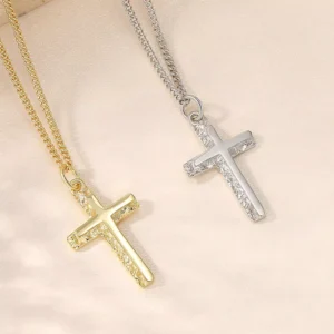 RENSINO 925 Sterling Silver Cross Pendant Necklace 18K Gold Plated Chain for Women