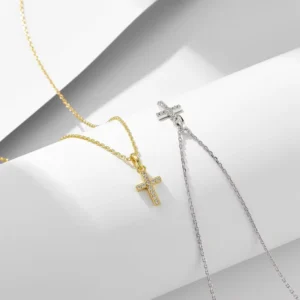 RENSINO 925 Sterling Silver Cross Pendant Necklace Gold Plated CZ Religious Jewelry for Women