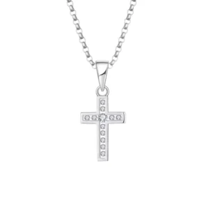 RENSINO 925 Sterling Silver Cross Pendant Necklace Rhodium Plated Cubic Zirconia Stones Fashionable Religious Jewelry for Women