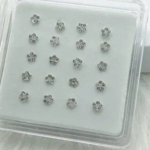 RENSINO 925 Sterling Silver Crystal Flower Nose Studs Body Piercing Jewelry for Women