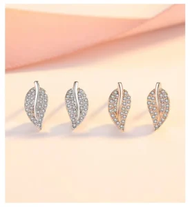RENSINO 925 Sterling Silver Crystal Leaf Earrings Women Simple Fashion Wedding Jewelry Accessories