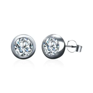 RENSINO 925 Sterling Silver Crystal Round Stud Earrings for Women Vintage Wedding Jewelry with Moissanite