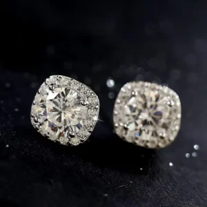 RENSINO 925 Sterling Silver Crystal Square Earrings for Women Girls Gift Fashion Statement Jewelry