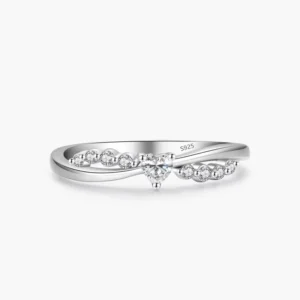 RENSINO 925 Sterling Silver Cubic Zirconia Heart Finger Ring for Women