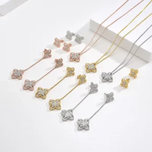 RENSINO 925 Sterling Silver Cubic Zirconia Jewelry Set for Women Diamond Cut Flower Shape Four Leaf Clover Stud Earrings Parties