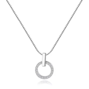 RENSINO 925 Sterling Silver Cubic Zirconia Simple Round Pendant Necklace