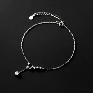 RENSINO 925 Sterling Silver Cubic Zirconia Star Big Dipper Shape Anklets Bracelets Fashion CZ Anklet Foot Jewelry for Women