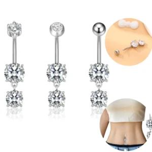 RENSINO 925 Sterling Silver Custom Body Jewelry Belly Rings with Zircon Dangle Piercing for Weddings