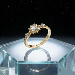 RENSINO 925 Sterling Silver Custom Gold Plated Gold Vermeil Zircon Jewelry Finger Resizable Sun Rings Women Girl Rings