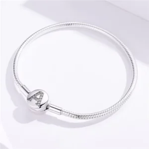 RENSINO 925 Sterling Silver Custom Letter a Charm Snake Chain Bracelet for Women