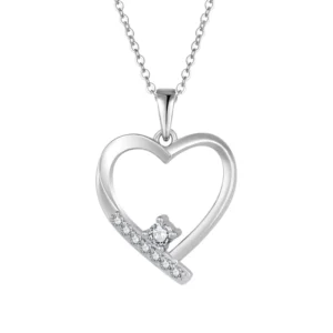 RENSINO 925 Sterling Silver Custom Round Cut Heart Pendant Moissanite White Gold Love Diamond Zircon Necklace