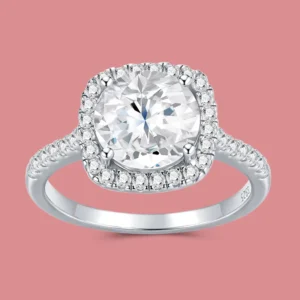 RENSINO 925 Sterling Silver D Color Cushion Cut Moissanite Fashion Jewelry Bridal Rings Square Halo Women Wedding Band Rings