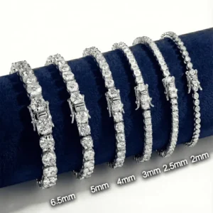 RENSINO 925 Sterling Silver D Color VVS Moissanite Claw Set 3mm Tennis Bracelet Round Cut Moissanite Bracelet