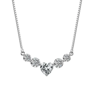 RENSINO 925 Sterling Silver D Color VVS Moissanite Smile Heart Necklace 3mm GRA Certified Handmade Pendant Necklace Jewelry for Women