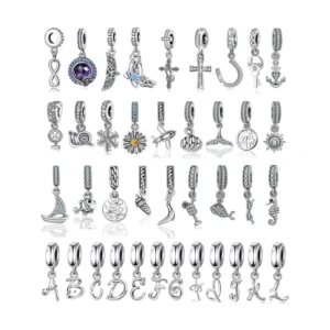 RENSINO 925 Sterling Silver DIY Bracelets Fine Rhodium Plated Pendants Charms for Children’s Jewelry Making Featuring Zircon