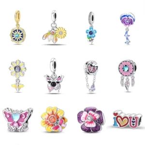 RENSINO 925 Sterling Silver DIY Jewelry Making Cute Style Charms Original Silver Beads Rhodium Plating Fine Pendants Charms Main Stone
