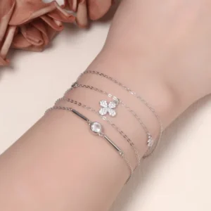 RENSINO 925 Sterling Silver Dainty Double Layers Bracelet Simple Shiny Zircon Link Chain for Women Trendy Jewelry Gift Party Anniversary