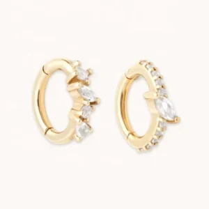 RENSINO 925 Sterling Silver Delicate Crystal Piercing Hoop Earring Body Jewelry 18k Gold Plated