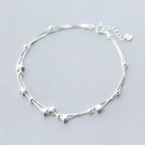 RENSINO 925 Sterling Silver Delicate Shinning Stars Beads Double Boxes Chain Charm Anklet for Women Girls Party Fine Jewelry