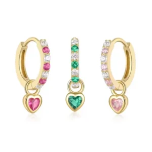 RENSINO 925 Sterling Silver Diamond Heart Shaped Earrings 18K Gold Plated Minority Zircon Women’s
