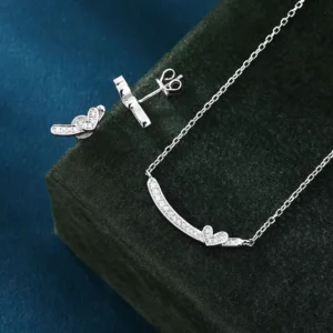 RENSINO 925 Sterling Silver Diamond Studded Smiling Heart Female Niche Temperament Gentle Versatile Collarbone Chain Earring Set