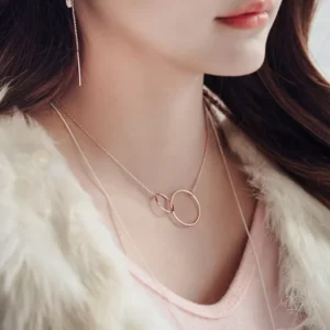 RENSINO 925 Sterling Silver Double Circle Necklaces Pendant Fashion Sterling Silver Jewelry Statement for Women Bijoux