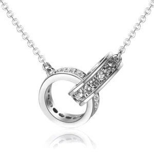 RENSINO 925 Sterling Silver Double Circle Zircon Necklaces Pendants for Women Fashion Lady Festival Gift Sterling silver jewelry