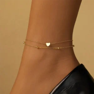 RENSINO 925 Sterling Silver Double Layer Love Ladies Anklet Elegant Fashion Adjustable Ankle Chain Daily Wear and Vacation Gifts