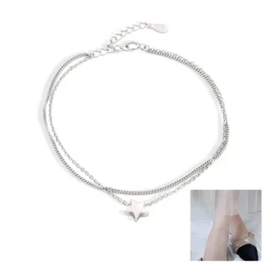 RENSINO 925 Sterling Silver Double Layer Star Ankle Bracelet Anklet Beach Barefoot Sandal Foot Chain for Women Girl