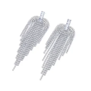 RENSINO 925 Sterling Silver Drop Earrings for Women Exaggerated Crystal Tassel Fringe Rhinestone Long Drop Fashion Accessories