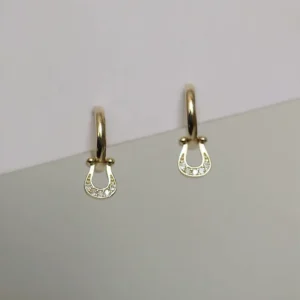 RENSINO 925 Sterling Silver Earrings Horse Jewelry 18k Gold Plated Stud Earrings Rhinestone Crystal Horseshoe Jewelry