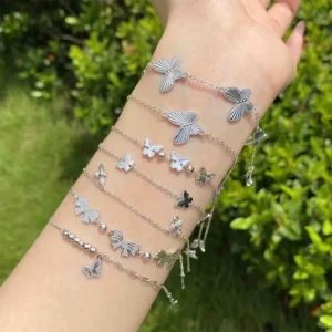 RENSINO 925 Sterling Silver Electroplated Bracelet Women’s Mori-style Fresh Cartoon Butterfly Plain