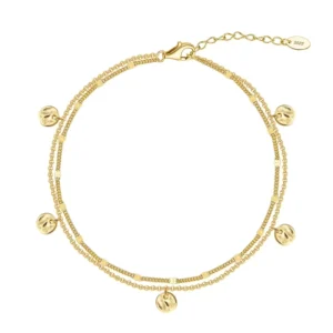 RENSINO 925 Sterling Silver Elegant Beach Waterproof Anklet Dainty Double Chain with Round Curb Girls Party Gifts Fashion Trendy