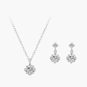 RENSINO 925 Sterling Silver Elegant Flower Necklace Earrings for Women Fashion Party Jewelry Daily Wear Gift Jewelry Set