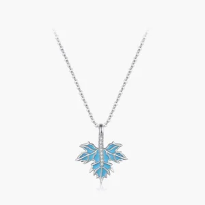 RENSINO 925 Sterling Silver Elegant Maple Leaves Pendant Necklace Dazzling CZ Neck Chain For Women Wedding Engagement Jewelry