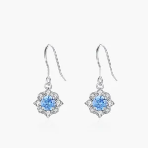 RENSINO 925 Sterling Silver Elegant Sea Blue Zircon Flower Pendant Earrings for Women Wedding Engagement Fine Jewelry