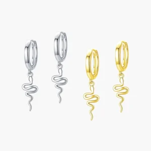 RENSINO 925 Sterling Silver Elegant Snake Hoop Earrings for Women Girls Gold Color Hypoallergenic Jewelry