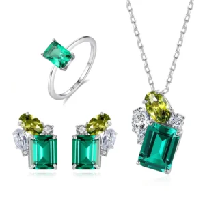 RENSINO 925 Sterling Silver Emerald Necklace 18K Gold Plated Zirconia Pendant Fashion Jewelry Women’s & Children’s Gift