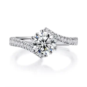 RENSINO 925 Sterling Silver Engagement Ring VVS White Gold Plated Moissanite Wedding Rings