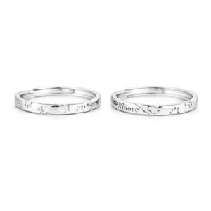 RENSINO 925 Sterling Silver Engraved Paw Print Couple Rings Set Adjustable Lover Ring Jewelry Gift