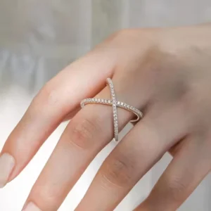 RENSINO 925 Sterling Silver Eternity Wedding Band Ring Rose Gold Plated Cross 3A Cubic Zirconia for Party Jewelry for Women