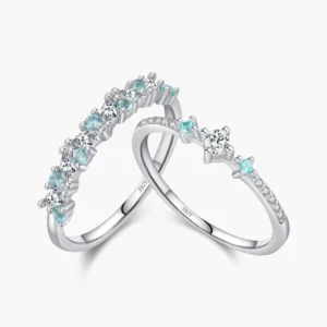 RENSINO 925 Sterling Silver Exquisite Eternity Band Paraiba Color CZ Ring Mint Green Stackable Rings for Women Fine Jewelry