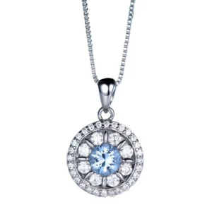 RENSINO 925 Sterling Silver Eye Circle Necklace Nano Sky Blue Zircon Topaz Pendant Box Chain Necklace For Girl Women