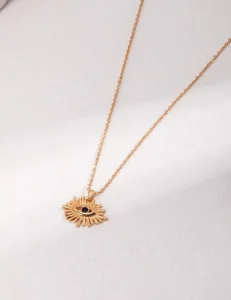 RENSINO 925 Sterling Silver Eye Sunburst Pendant Necklace 18K Gold Plated Zircon Eye Necklace for Women Dainty Protection Jewelry Gift